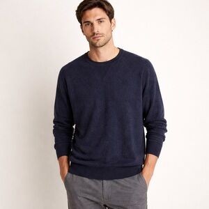 Vince Men’s Wool Cashmere Crewneck Sweater Navy Blue Luxury Knit Size Large